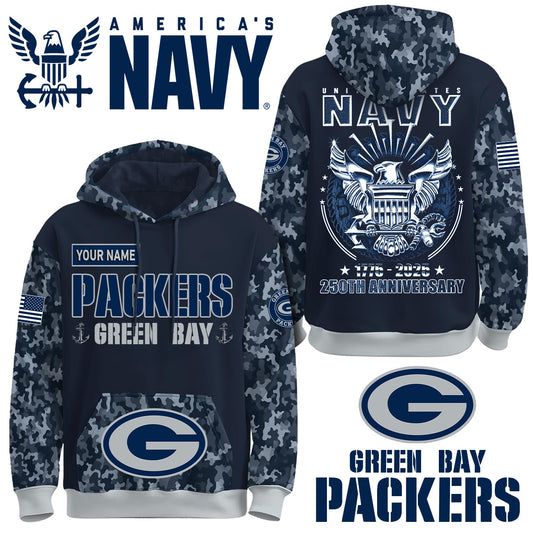 Green Bay Packers x U.S Navy 250th Birthday Anniversary-3D Unisex Hoodie