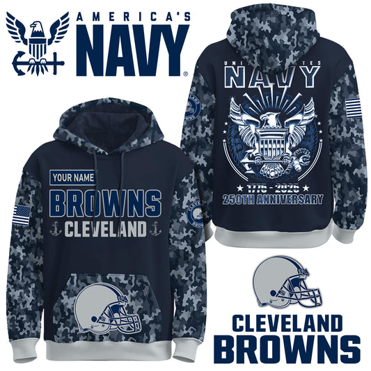 Cleveland Browns x U.S Navy 250th Birthday Anniversary-3D Unisex Hoodie