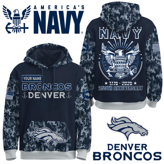 Denver Broncos x U.S Navy 250th Birthday Anniversary-3D Unisex Hoodie