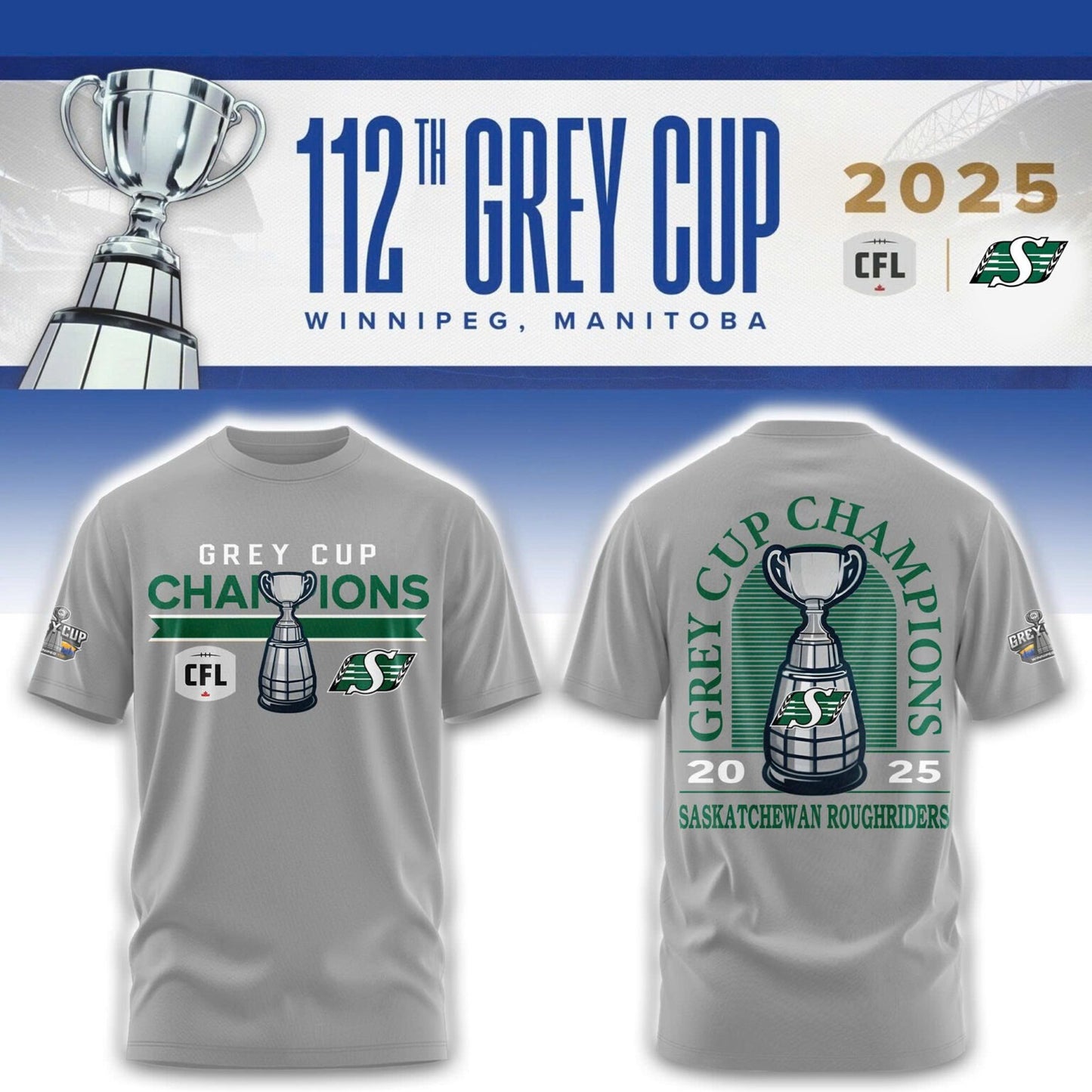 Limited Edition Roughriders 2025 Grey Cup Champions Shirt-AB1711257020