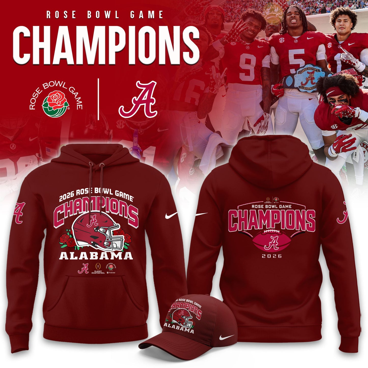 Alabama Crimson Tide 2026 Rose Bowl Champions Limited Hoodie