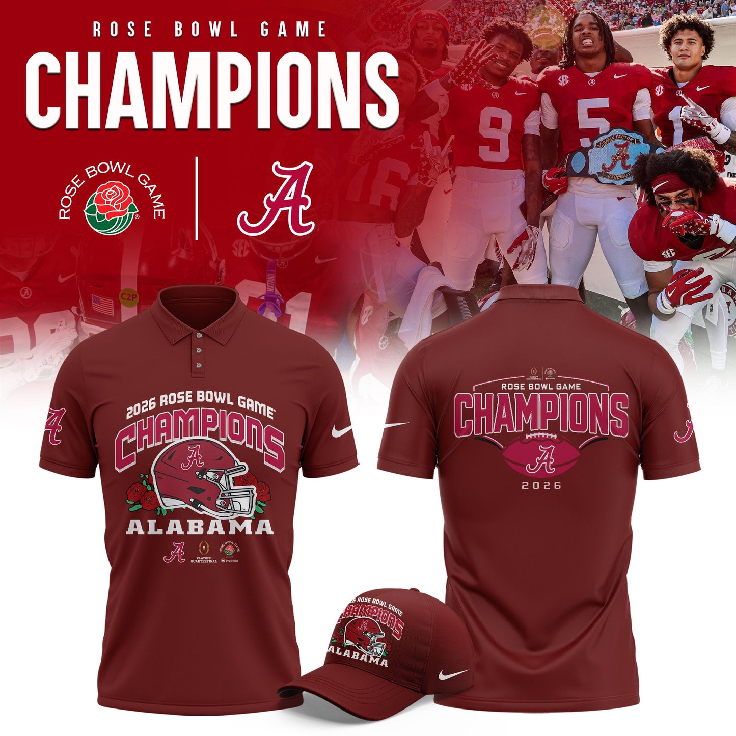 Alabama Crimson Tide 2026 Rose Bowl Champions Limited Polo Shirt