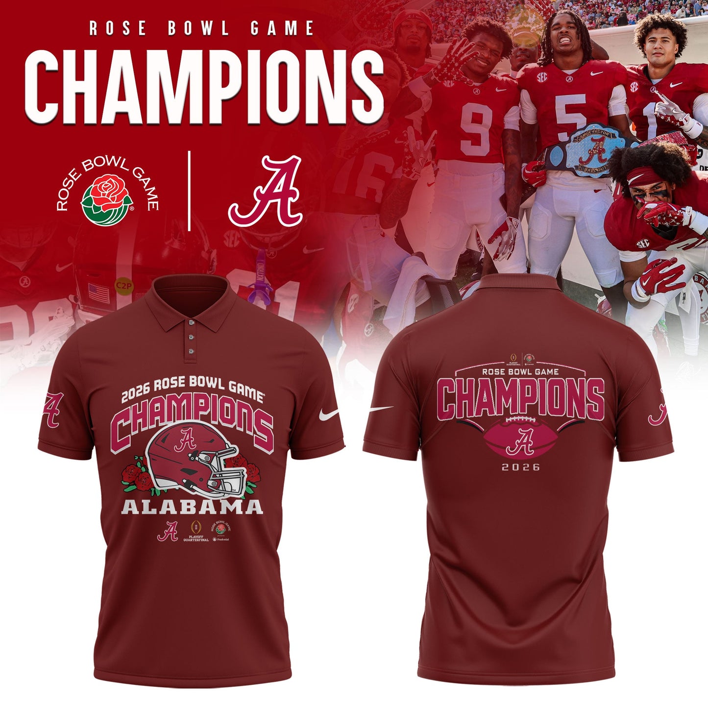 Alabama Crimson Tide 2026 Rose Bowl Champions Limited Polo Shirt