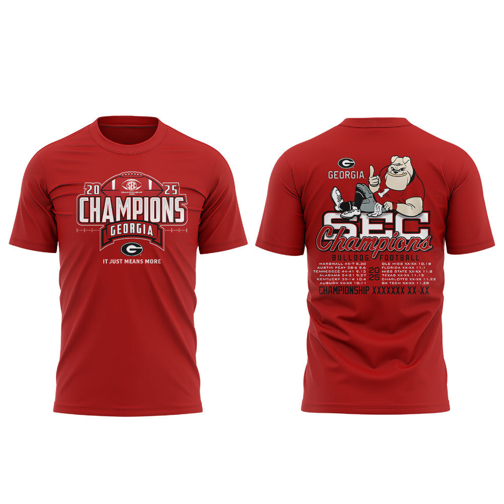 . Georgia Bulldogs 2025 SEC Football Champions Red Shirt