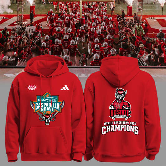 🏆2025 GASPARILLA BOWL CHAMPS - NC State Football Hoodie Champions - Red - All Cotton - Unisex