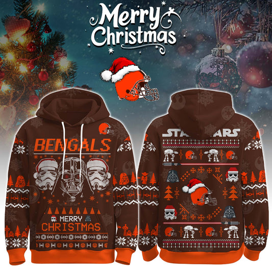 Unisex Browns Merry Christmas The Force Edition Hoodie