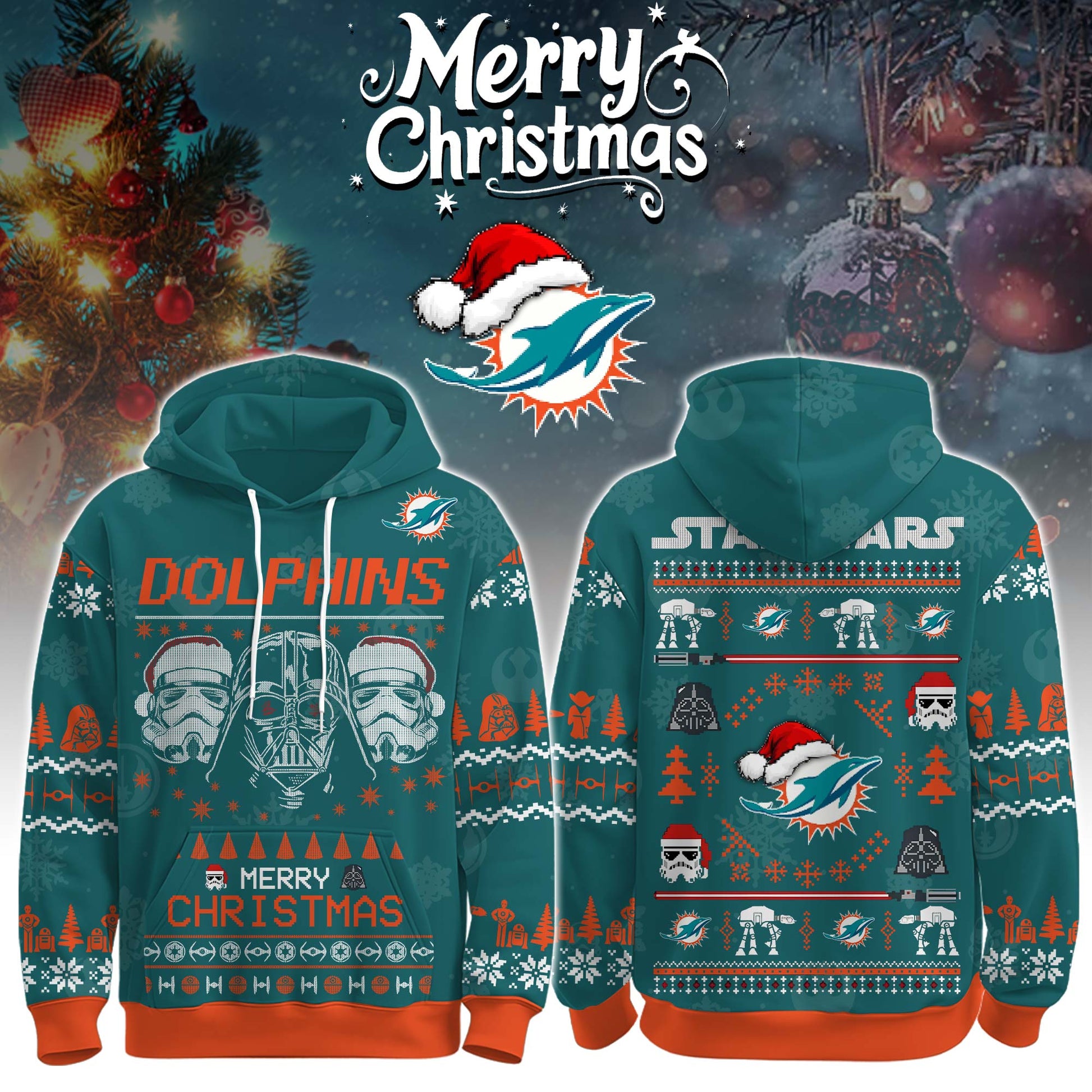 Unisex Dolphins Merry Christmas The Force Edition Hoodie