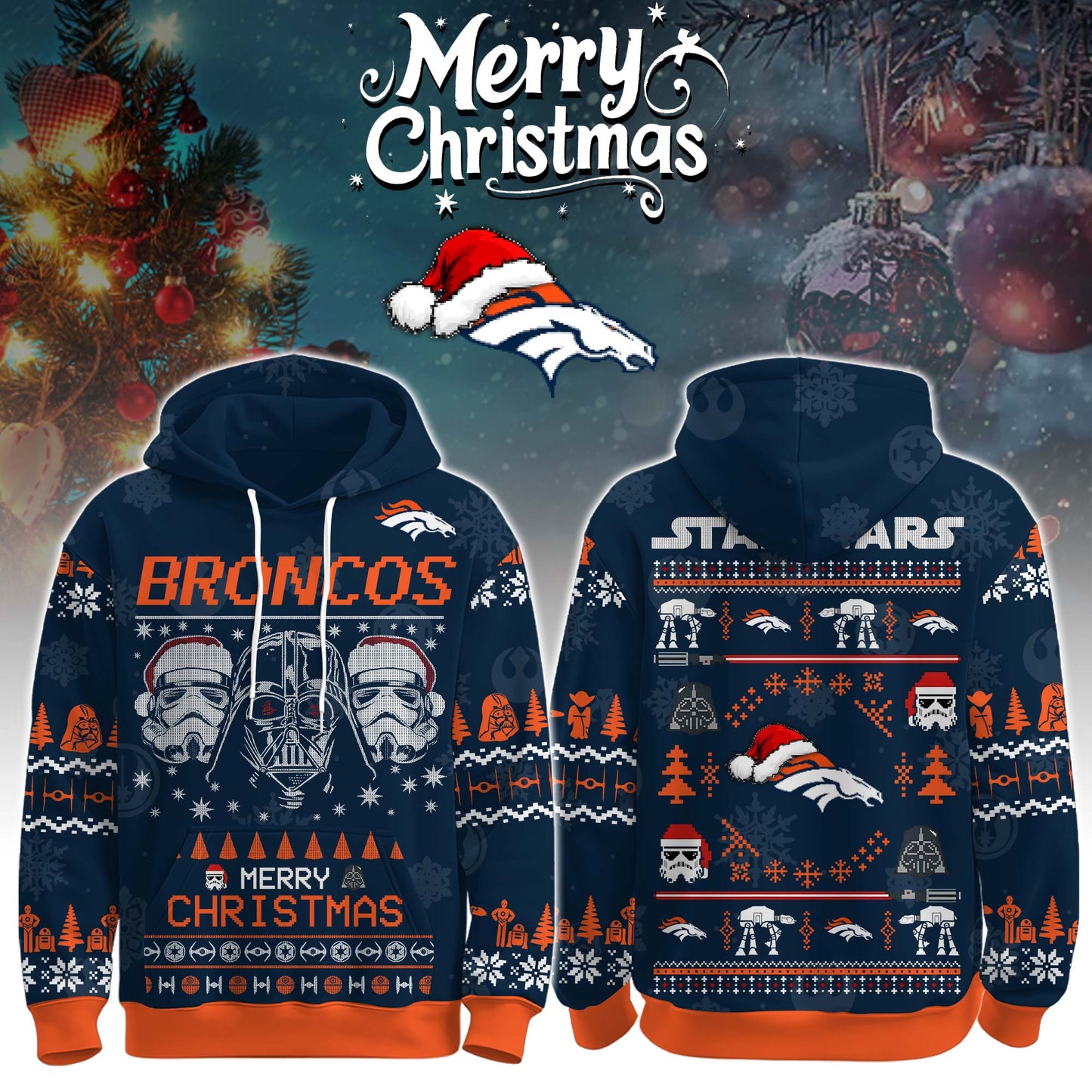 Unisex Broncos Merry Christmas The Force Edition Hoodie