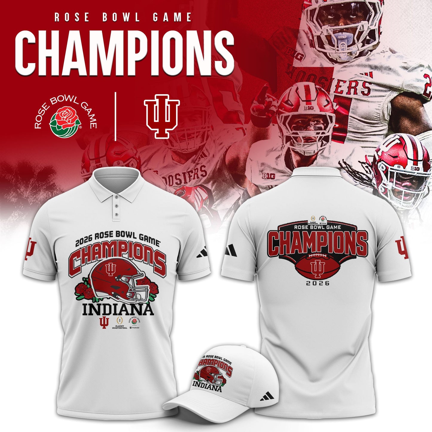 Indiana Hoosiers 2026 Rose Bowl Champions Limited Polo Shirt v2