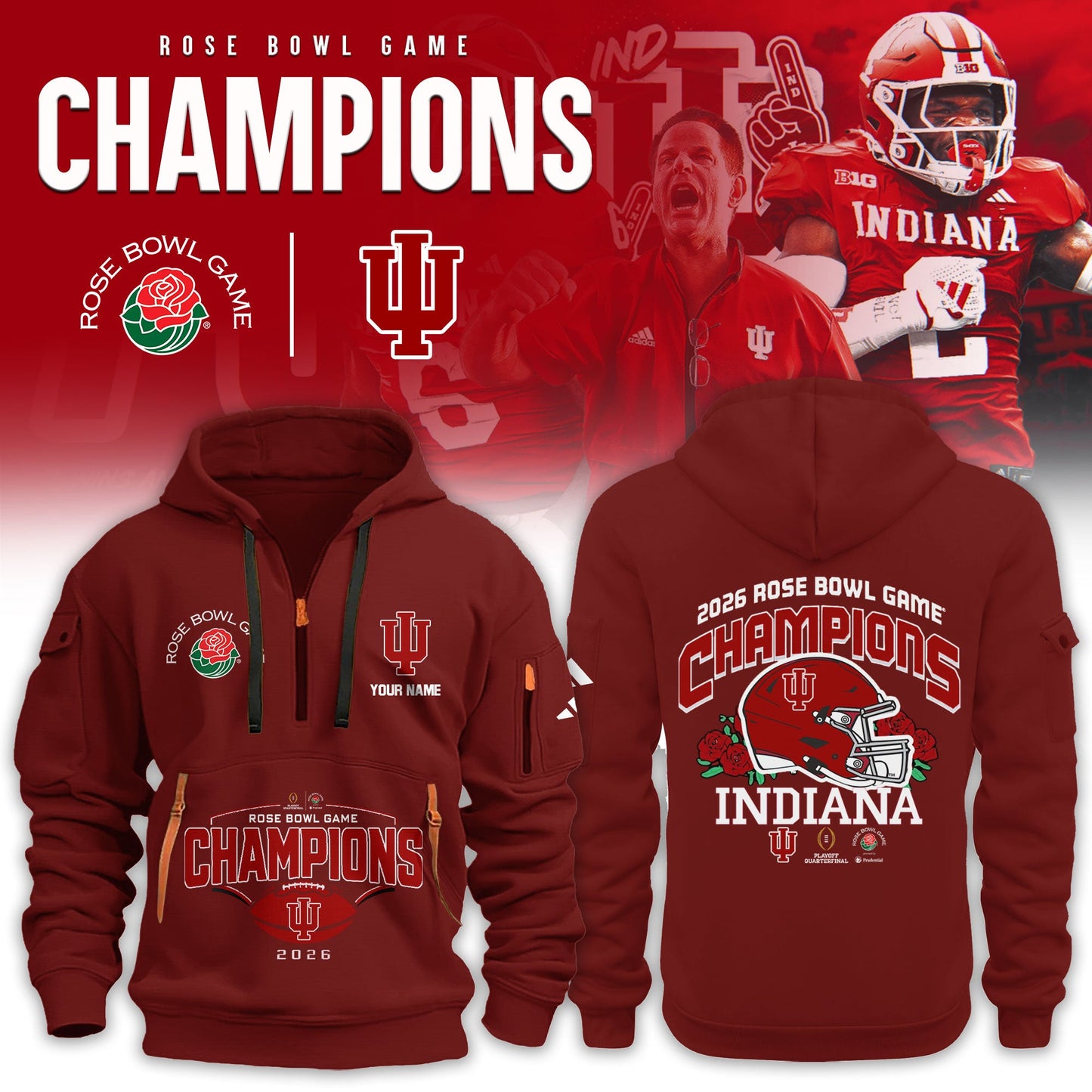 Indiana Hoosiers 2026 Rose Bowl Champions Limited New Hoodie