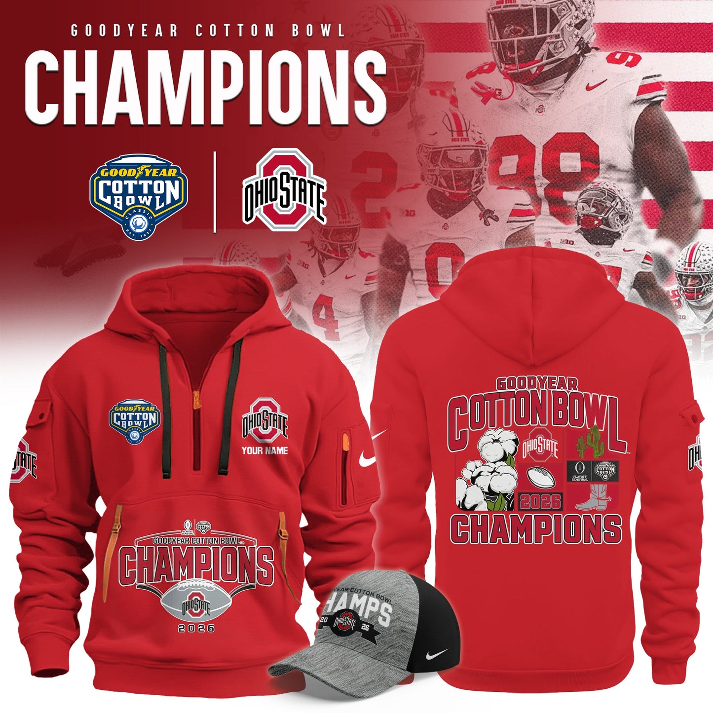 Ohio State Buckeyes 2026 Goodyear Cotton Bowl Champions Limited New Hoodie
