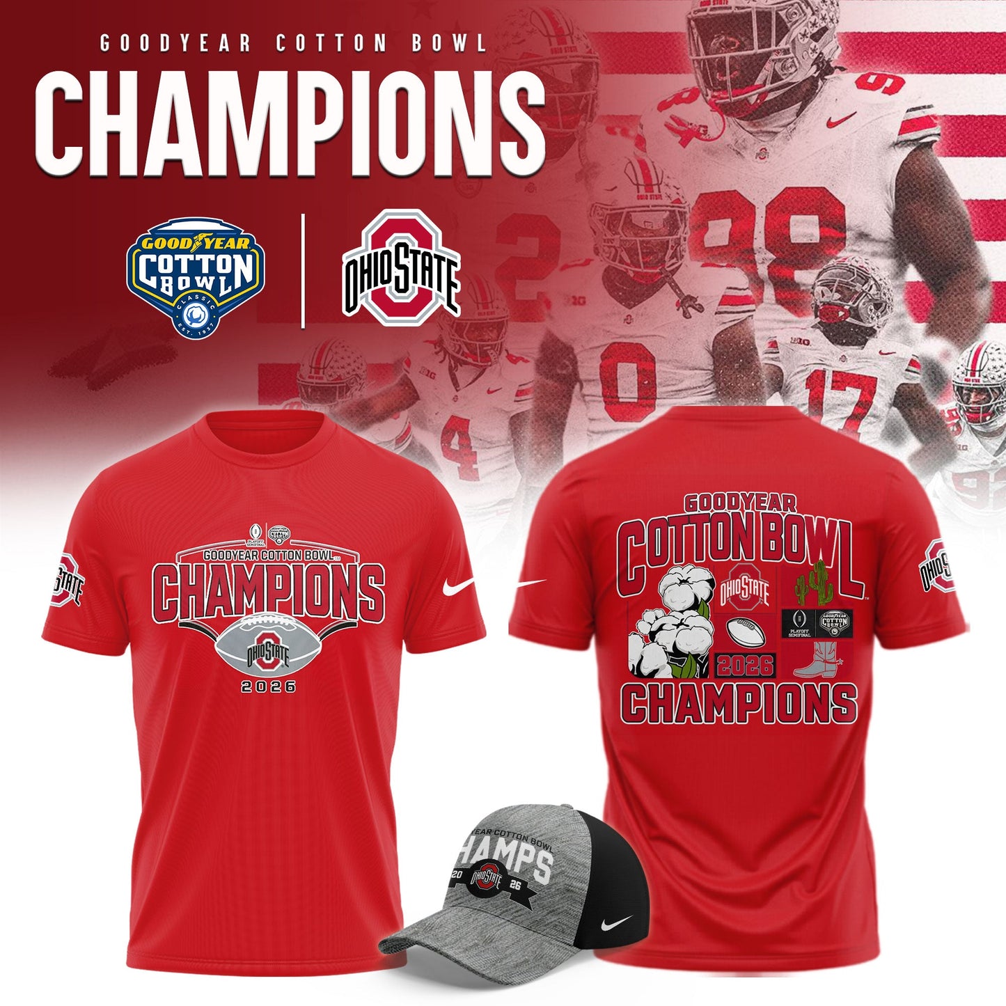 Ohio State Buckeyes 2026 Goodyear Cotton Bowl Champions Limited Shirt