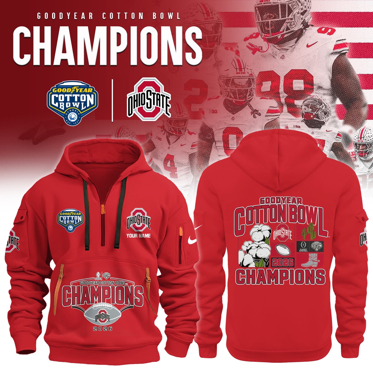 Ohio State Buckeyes 2026 Goodyear Cotton Bowl Champions Limited New Hoodie