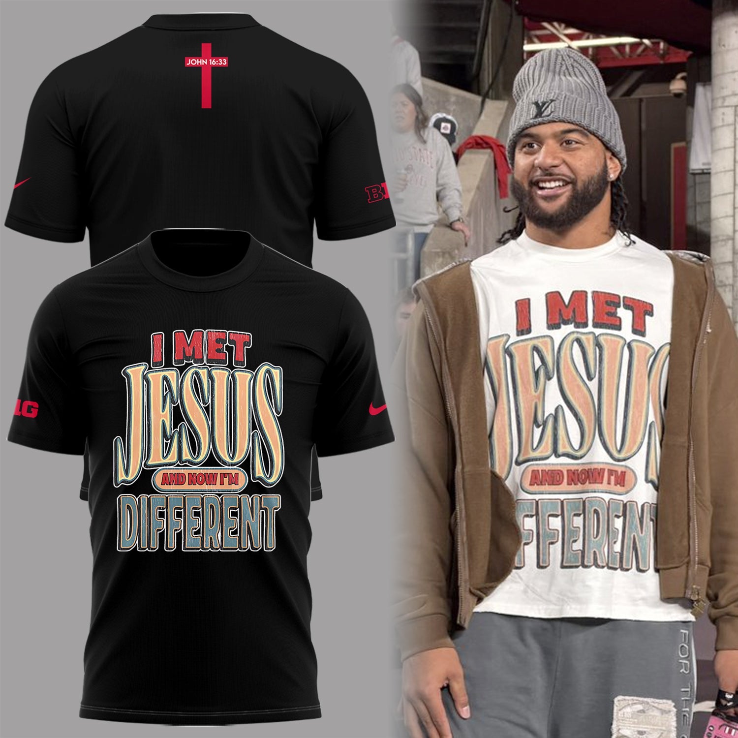Back at Ohio State, J.T. Tuimoloau makes a statement in the ‘I MET JESUS AND NOW I’M DIFFERENT’ T-Shirt
