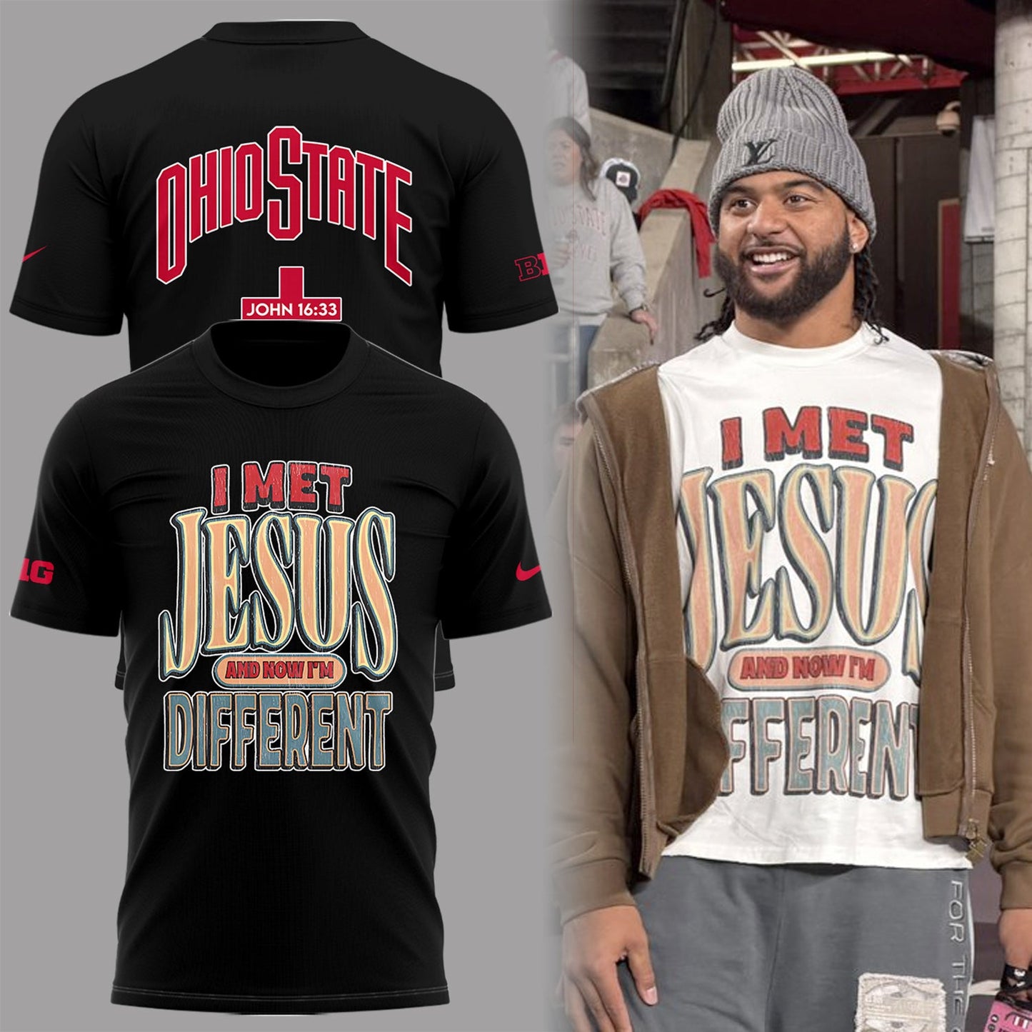 Back at Ohio State, J.T. Tuimoloau makes a statement in the ‘I MET JESUS AND NOW I’M DIFFERENT’ T-Shirt