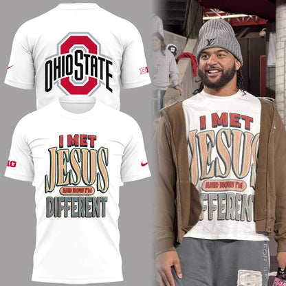 Back at Ohio State, J.T. Tuimoloau makes a statement in the ‘I MET JESUS AND NOW I’M DIFFERENT’ T-Shirt