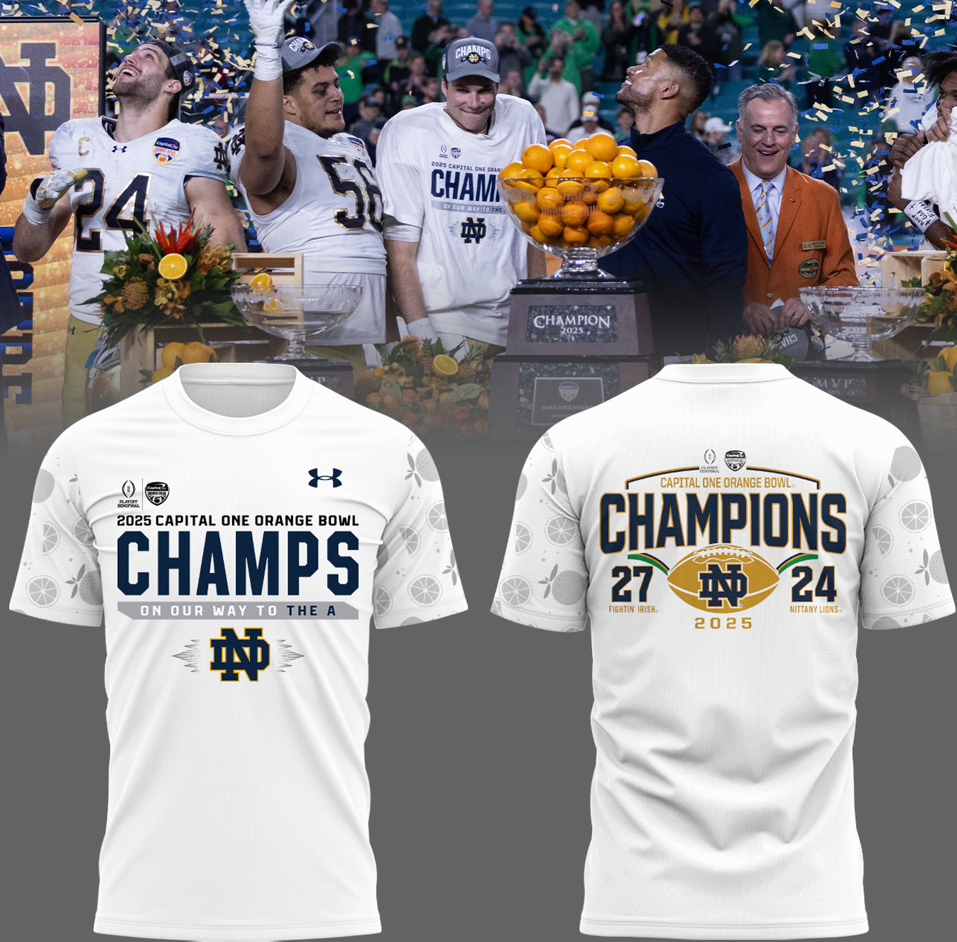 Notre Dame Fighting Irish Football NCAA Under Armour Limited Orange Bowl Champions White T-Shirt