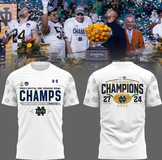 Notre Dame Fighting Irish Football NCAA Under Armour Limited Orange Bowl Champions White T-Shirt