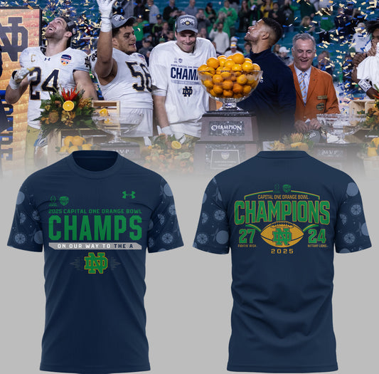Notre Dame Fighting Irish Football NCAA Under Armour Limited Orange Bowl Champions Navy T-Shirt