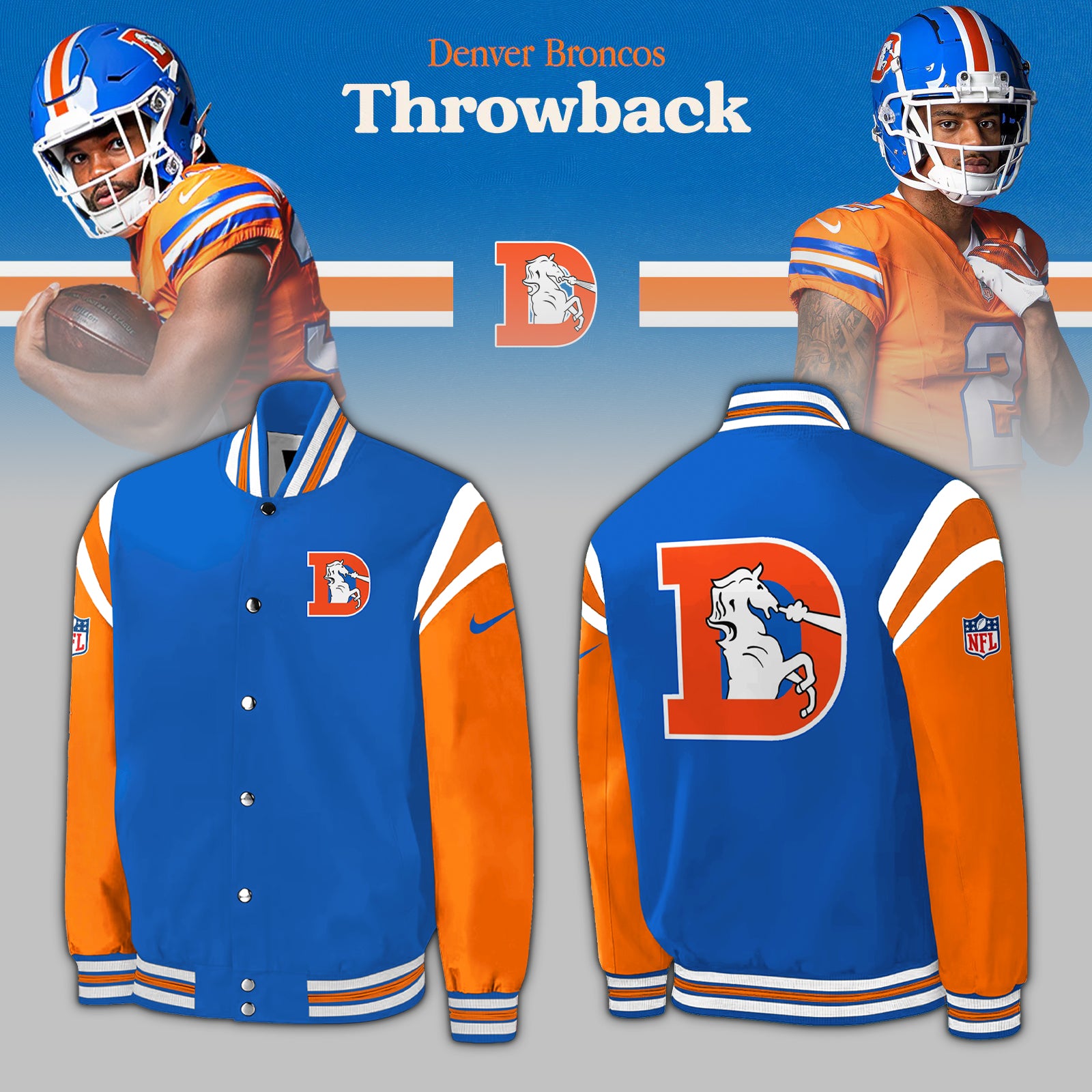 Denver Broncos NFL 2024 Throwback 1977 - Limited Baseball Jakcet-PU080524303