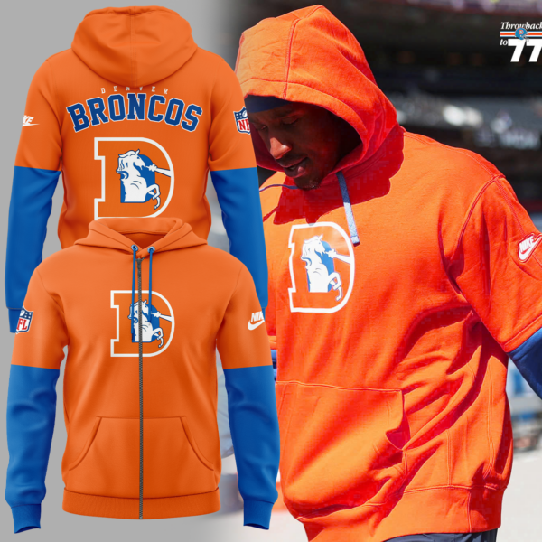 Denver Broncos NFL 2024 Nike Limited Throwback To 77 Orange Zip Hoodie