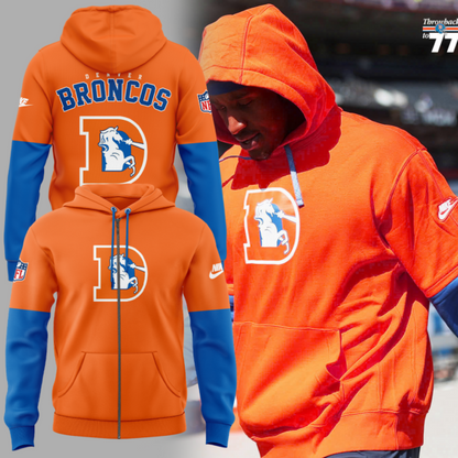 Denver Broncos NFL 2024 Nike Limited Throwback To 77 Orange Zip Hoodie