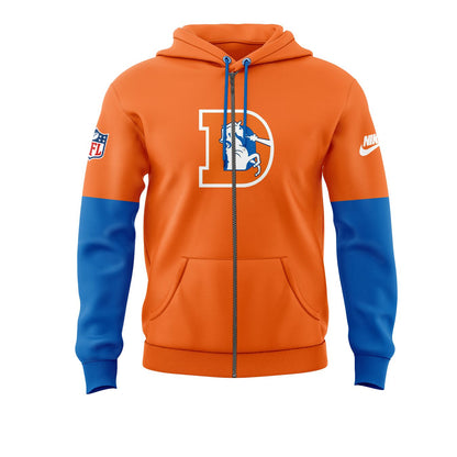 Denver Broncos NFL 2024 Nike Limited Throwback To 77 Orange Zip Hoodie