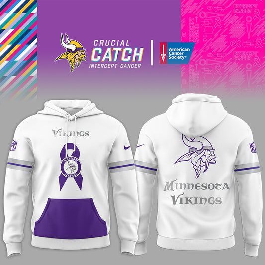 Minnesota Vikings NFL Nike Limited Intercept Cancer 2024 White Hoodie-PU101524370