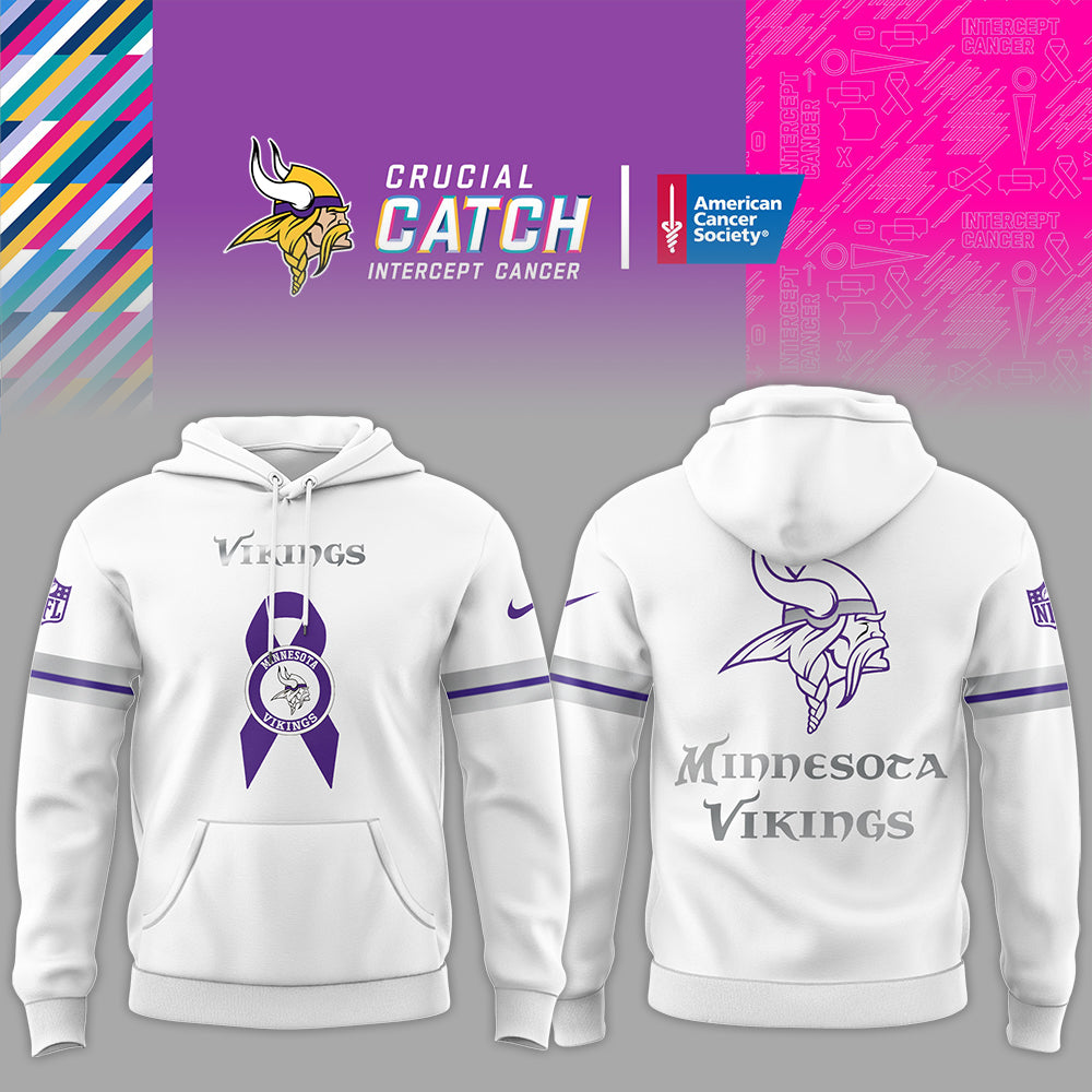 Minnesota Vikings NFL Nike Limited Intercept Cancer 2024 White Hoodie-PU101524371