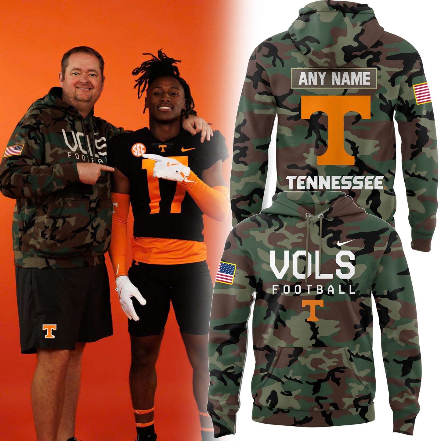 Tennessee Football Nike Camo 2024 Salute to Service Club Fleece Pullover Custom Name Hoodie-PU1127242500
