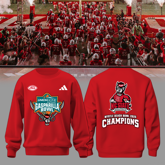 🏆2025 GASPARILLA BOWL CHAMPS - NC State Football Sweatshirt Champions - Red - All Cotton - Unisex