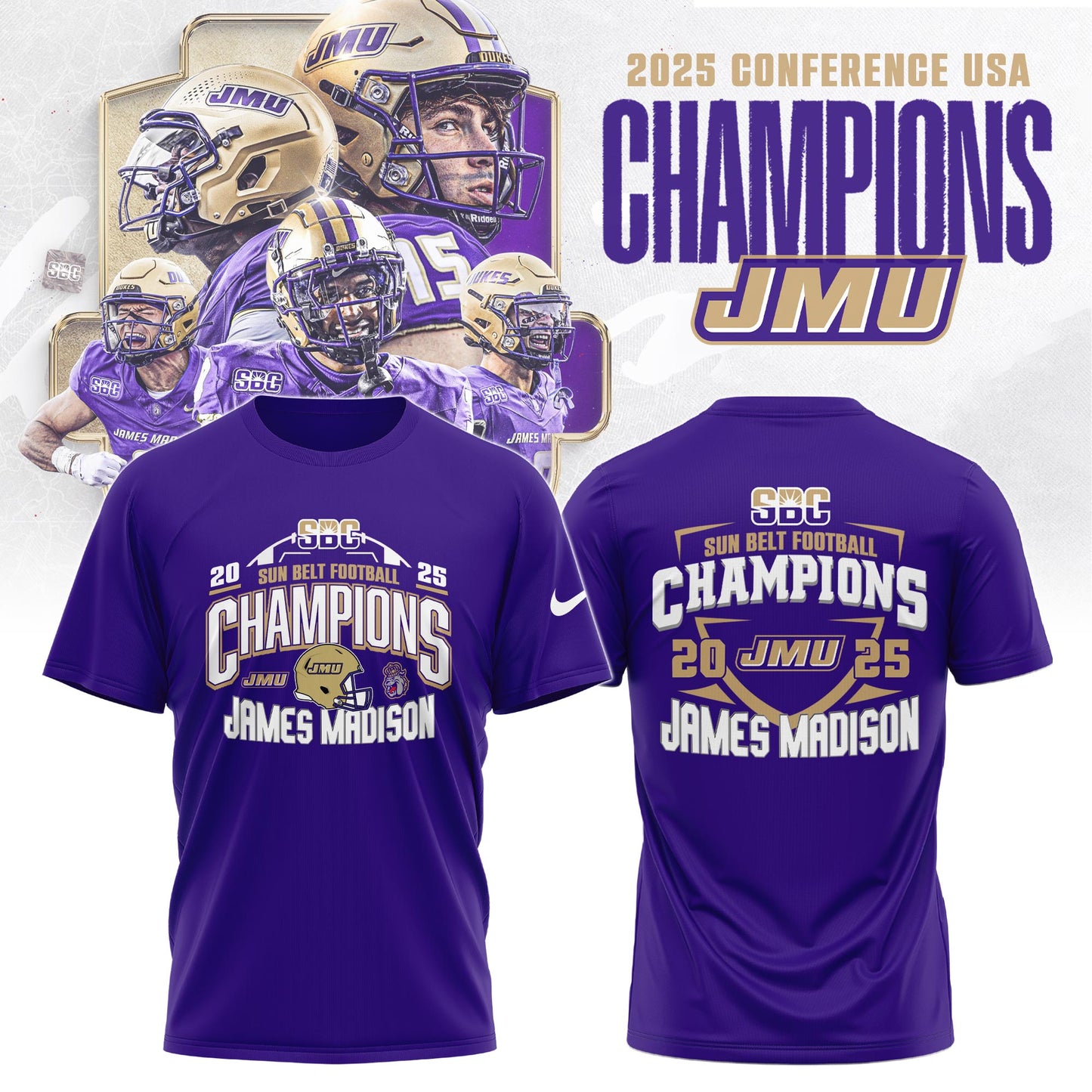 JMU 2025 Sun Belt Football Champions T-Shirt Limited Edition