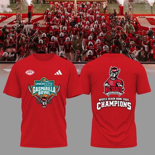 🏆2025 GASPARILLA BOWL CHAMPS - NC State Football T-Shirt Champions - Red - All Cotton - Unisex