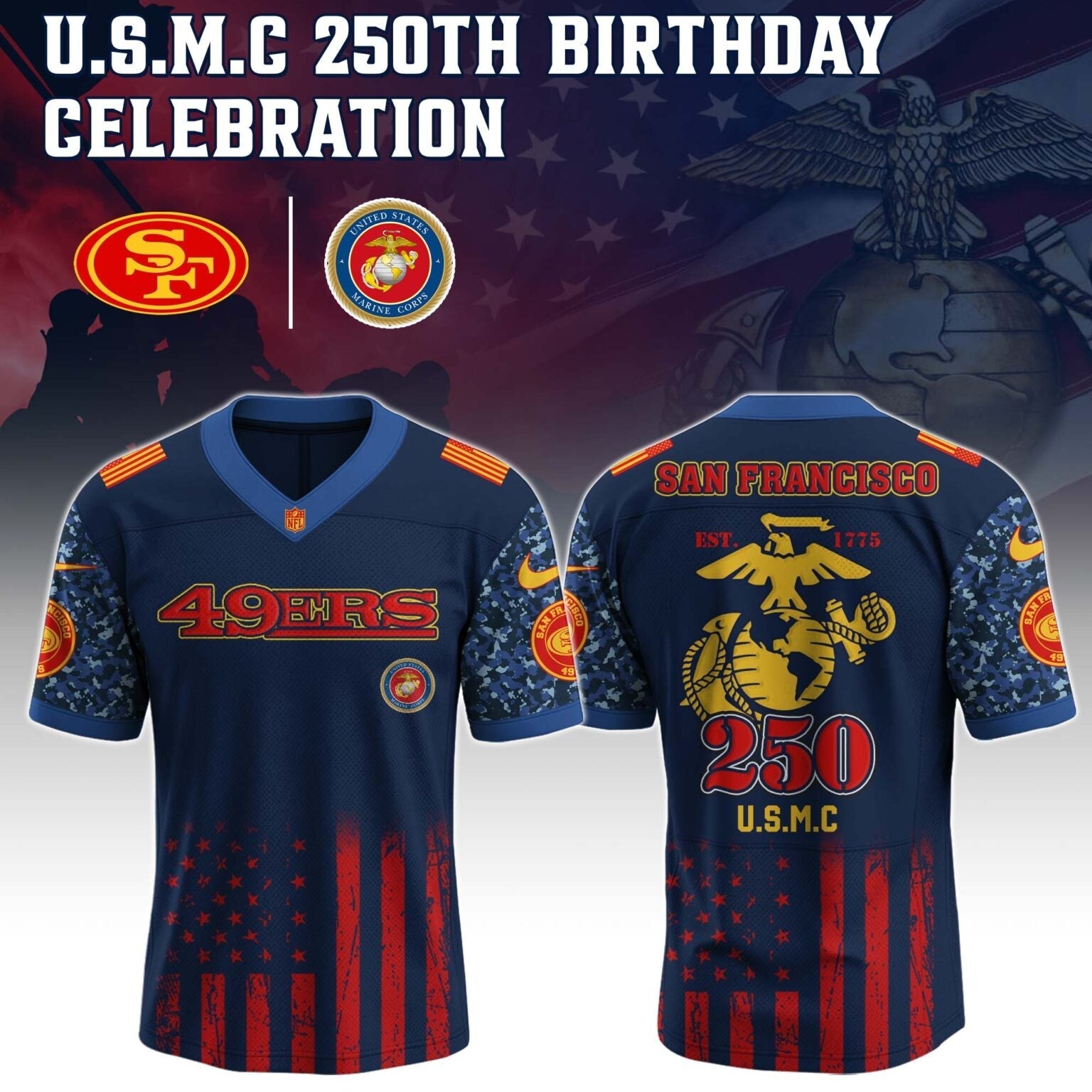 San Francisco 49ers x U.S.M.C 250TH Birthday Special Edition Jersey - Tycheco