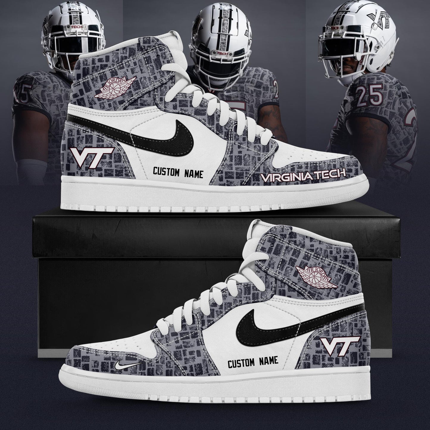 Virginia Tech Hokies 2025 Gray Camo Limited Edition AJ1 Sneakers