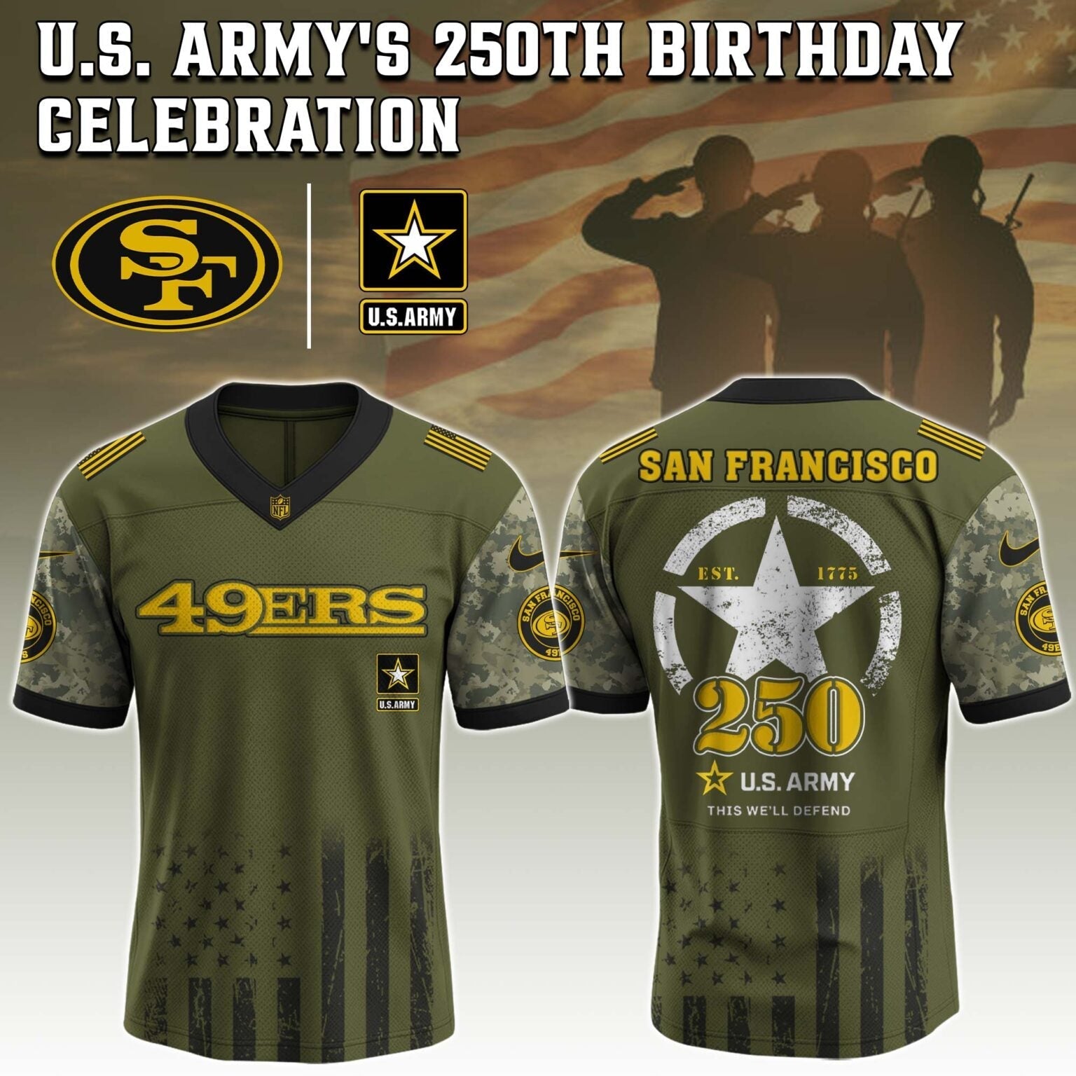 San Francisco 49ers x U.S. ARMY'S 250TH Birthday Special Edition Jersey - Tycheco