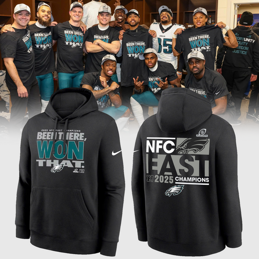 Black Philadelphia Eagles 2025 NFC East Division Champions Locker Room Trophy Collection Hoodie