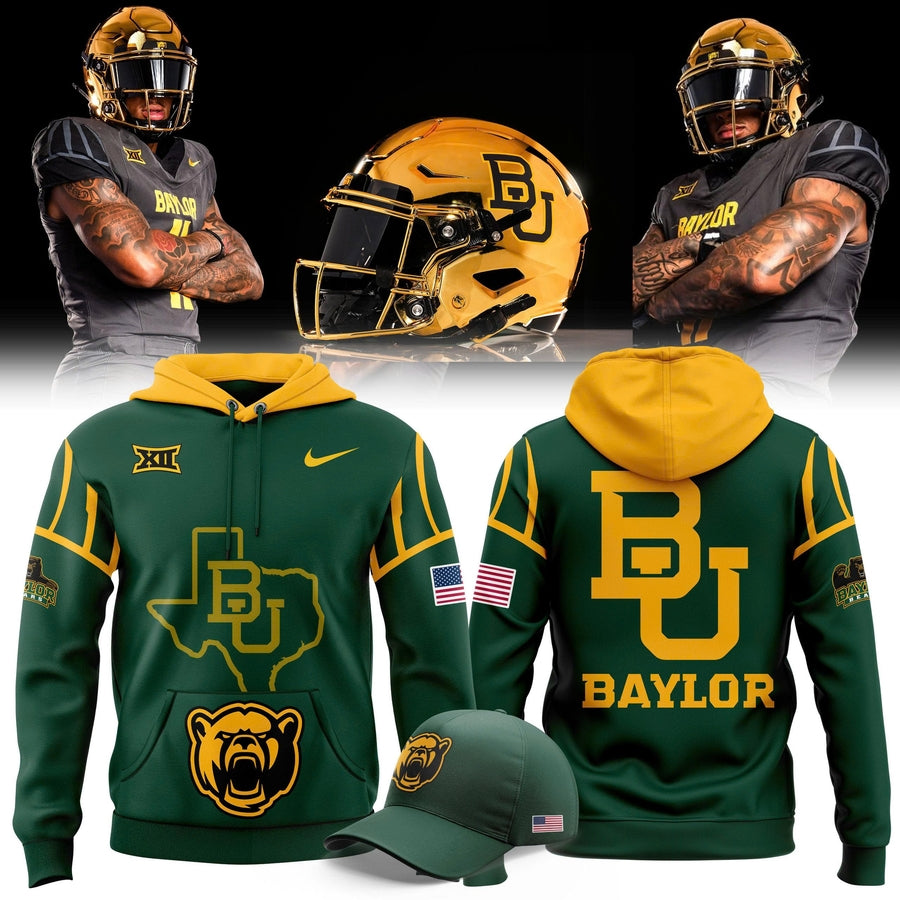 Men's Chrome Era Baylor Football Hoodie Green And Gold 2025