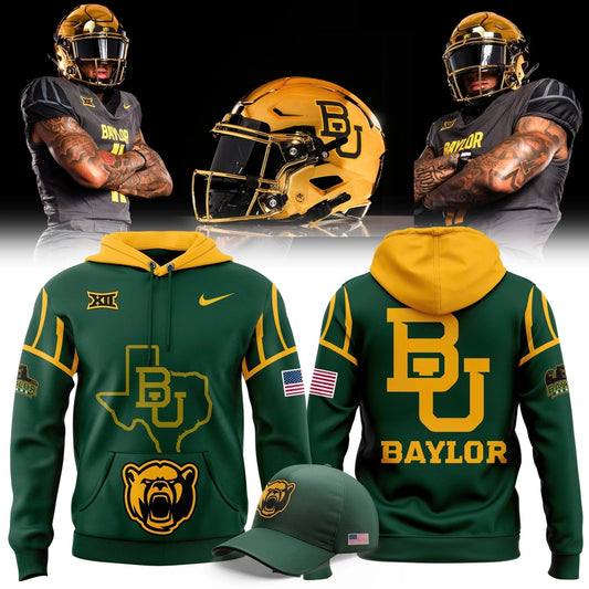 Men's Chrome Era Baylor Football Hoodie Green And Gold 2025