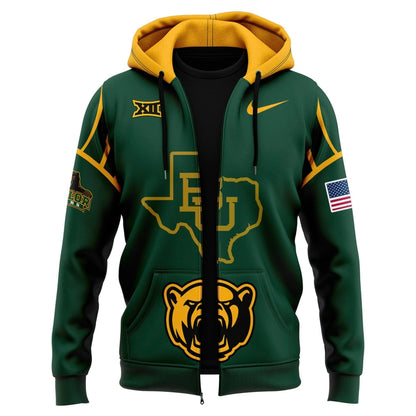 Men's Chrome Era Baylor Football Zip Hoodie Green And Gold 2025