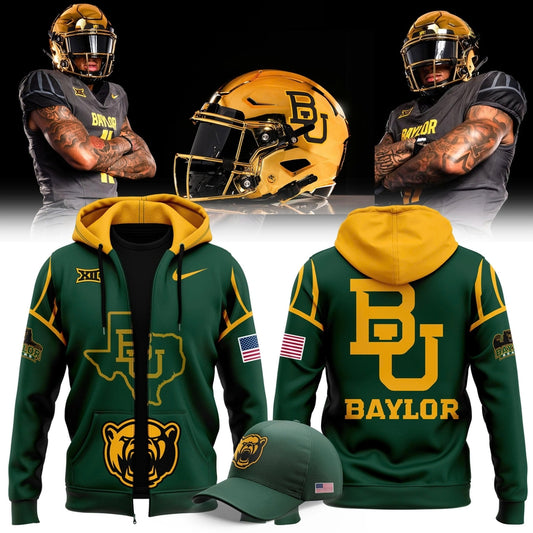 Men's Chrome Era Baylor Football Zip Hoodie Green And Gold 2025