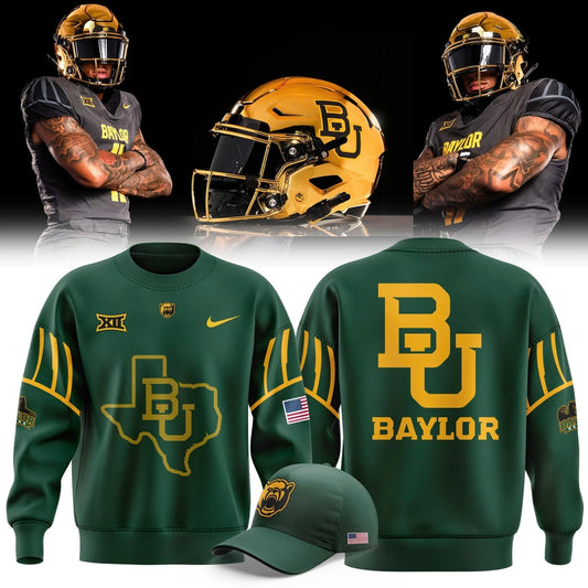 Men's Chrome Era Baylor Football Sweatshirt Green And Gold 2025