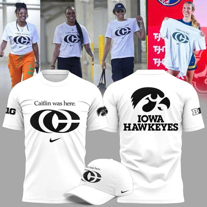 Caitlin Was Here - Caitlin Clark Signature Swoosh Logo T-Shirt V5 (White)