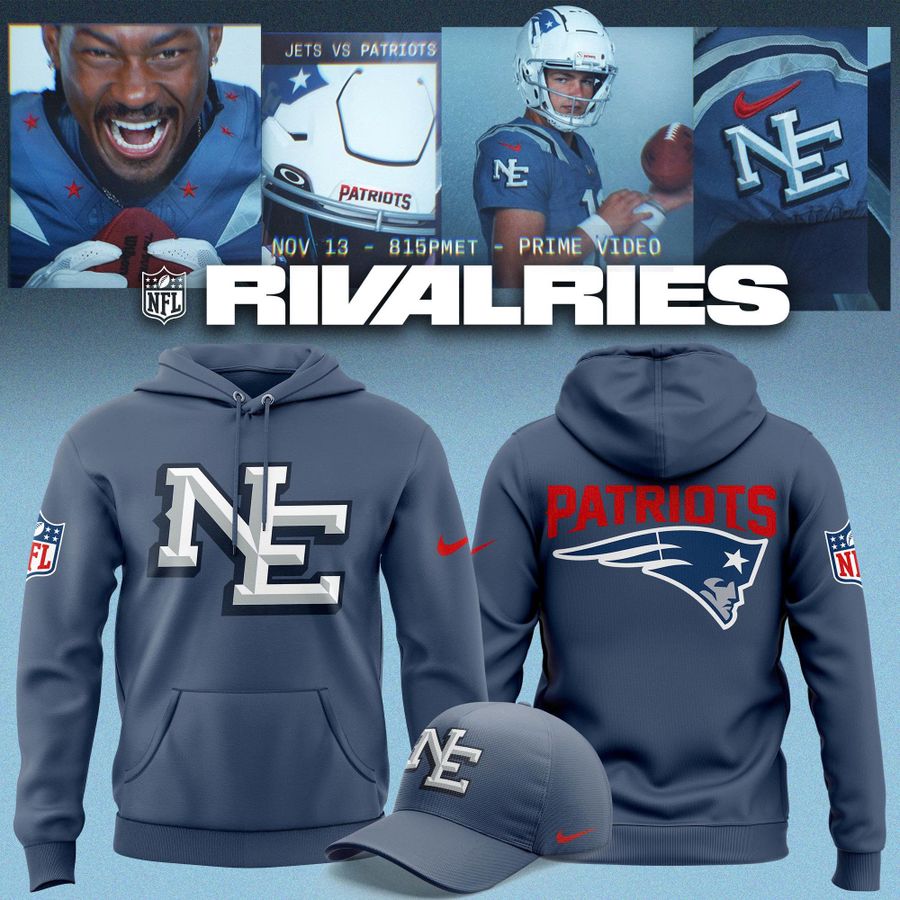 NE Patriots 2025 Rivalries Nor’Easter Storm Blue Hoodie v3