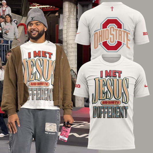 Back at Ohio State, J.T. Tuimoloau makes a statement in the ‘I MET JESUS AND NOW I’M DIFFERENT’ T-Shirt