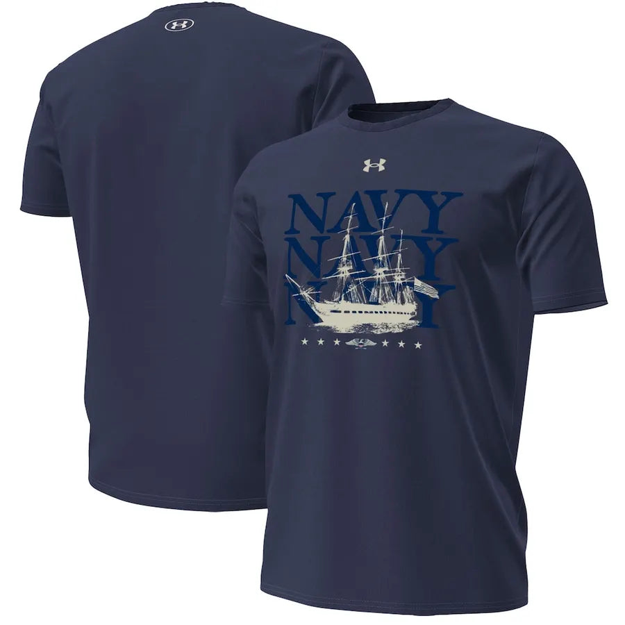 Under Armour Navy Navy Midshipmen 250th Anniversary Uniform Sideline Collection HeatGear T-Shirt.