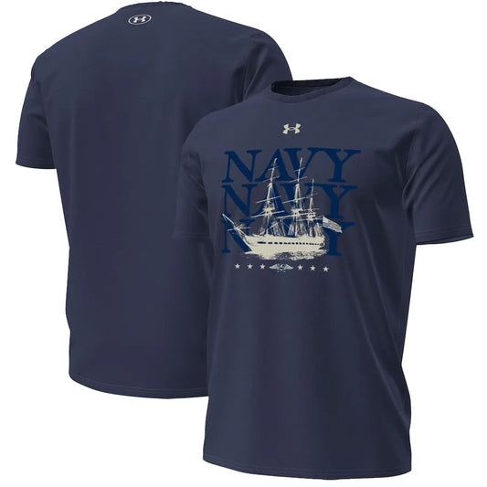 Under Armour Navy Navy Midshipmen 250th Anniversary Uniform Sideline Collection HeatGear T-Shirt.