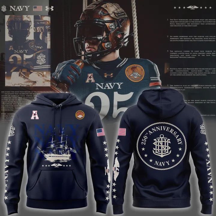 2025 Navy Midshipmen 250th Anniversary Hoodie for fans