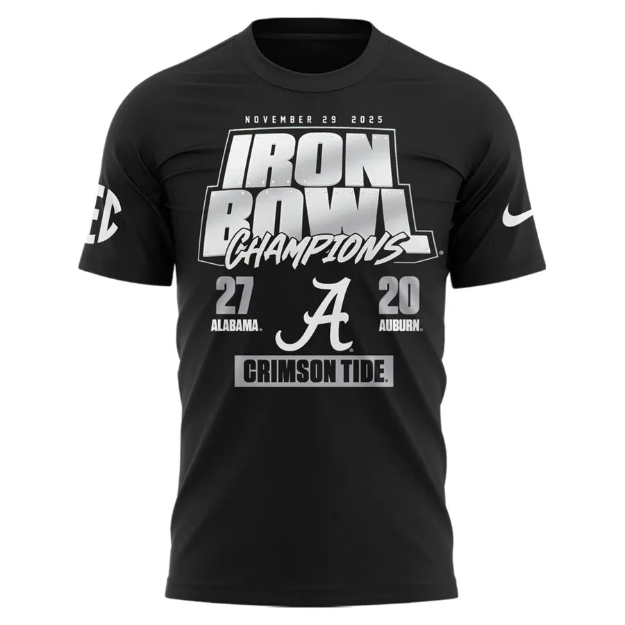 Men's Black Alabama Crimson Tide 2025 Iron Bowl Champions T-shirt