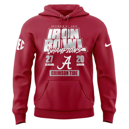 Men's Red Alabama Crimson Tide 2025 Iron Bowl Champions Hoodie